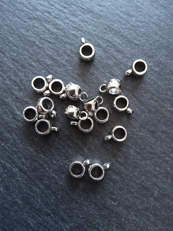 20 or 100 Antique Silver Tone Bail Beads Smooth Plain Metal Alloy 9x4mm Hole: 3.5mm