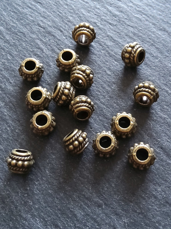 10 or 50 Bali Style 8mm Spacer Beads Antique Bronze Tone 8x6.5mm Hole: 3.5mm - ContentedCatz