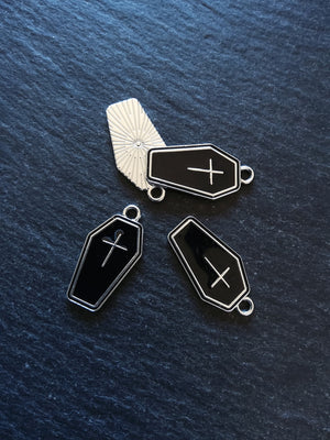 4 or 20 Coffin Charms Silver Tone Alloy & Black Enamel 23x13mm - ContentedCatz