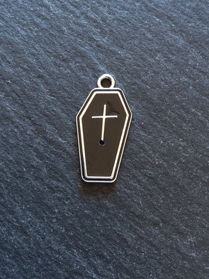 4 or 20 Coffin Charms Silver Tone Alloy & Black Enamel 23x13mm - ContentedCatz