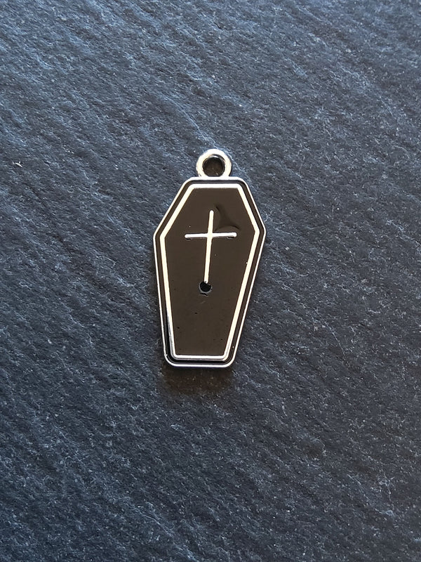 4 or 20 Coffin Charms Silver Tone Alloy & Black Enamel 23x13mm - ContentedCatz