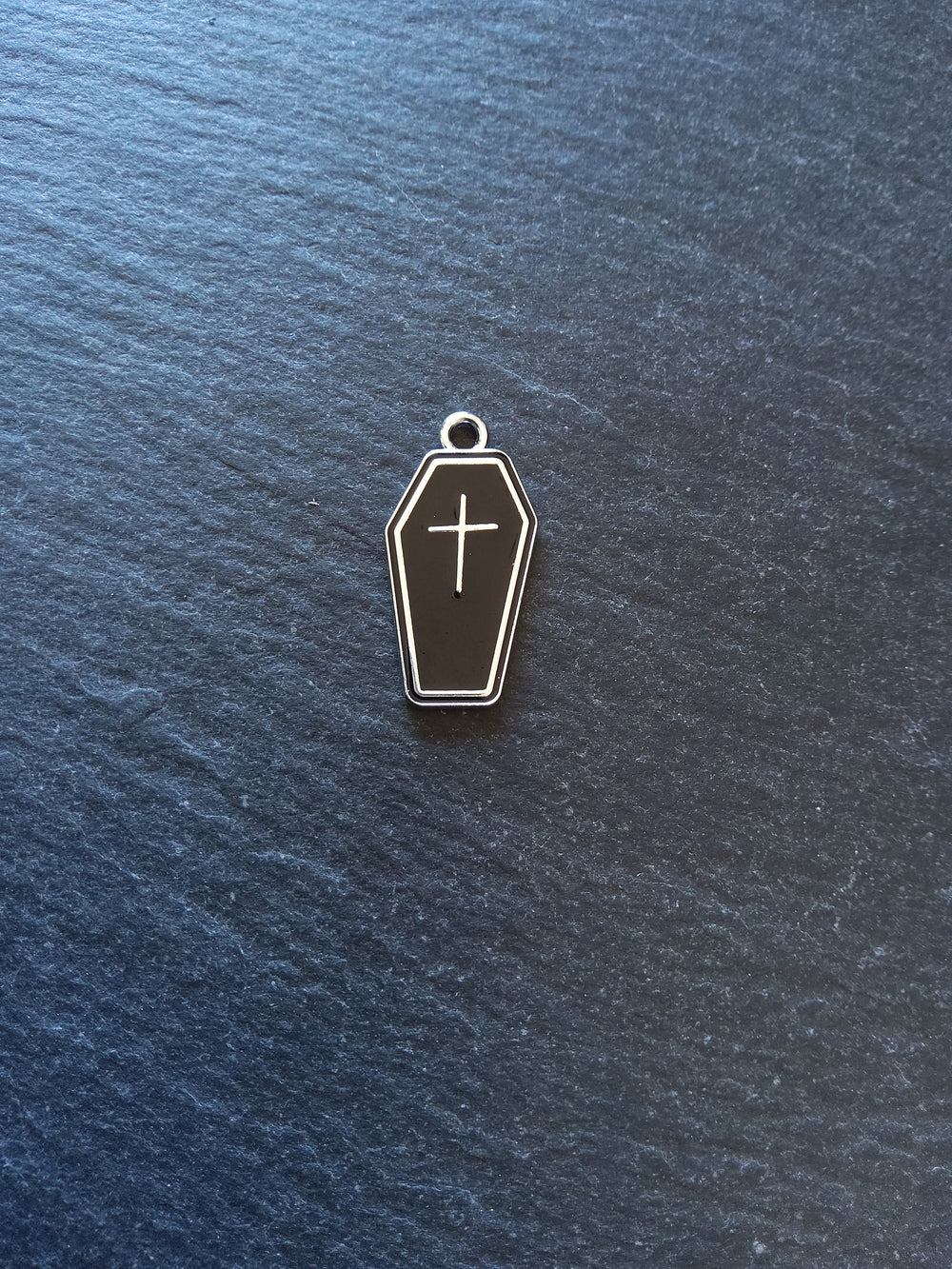 4 or 20 Coffin Charms Silver Tone Alloy & Black Enamel 23x13mm - ContentedCatz