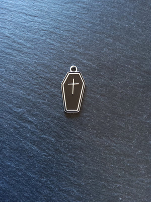4 or 20 Coffin Charms Silver Tone Alloy & Black Enamel 23x13mm - ContentedCatz