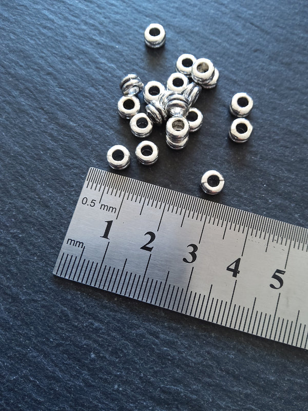 40 or 200 Antique Silver Tone 6mm Round Macaron Spacer Beads 6x3mm