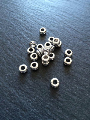 40 or 200 Antique Silver Tone 6mm Round Macaron Spacer Beads 6x3mm
