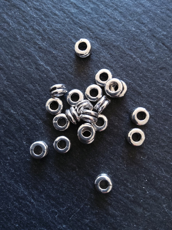 40 or 200 Antique Silver Tone 6mm Round Macaron Spacer Beads 6x3mm