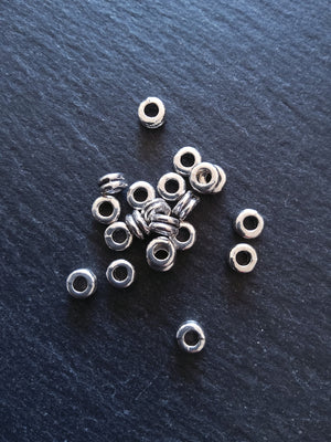 40 or 200 Antique Silver Tone 6mm Round Macaron Spacer Beads 6x3mm