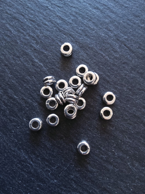40 or 200 Antique Silver Tone 6mm Round Macaron Spacer Beads 6x3mm