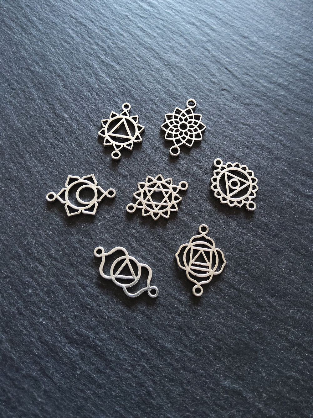 1 or 5 Full Sets of The Seven Chakras Connector Charms Antique Silver Tone Small 20x13mm