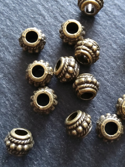 10 or 50 Bali Style 8mm Spacer Beads Antique Bronze Tone 8x6.5mm Hole: 3.5mm - ContentedCatz
