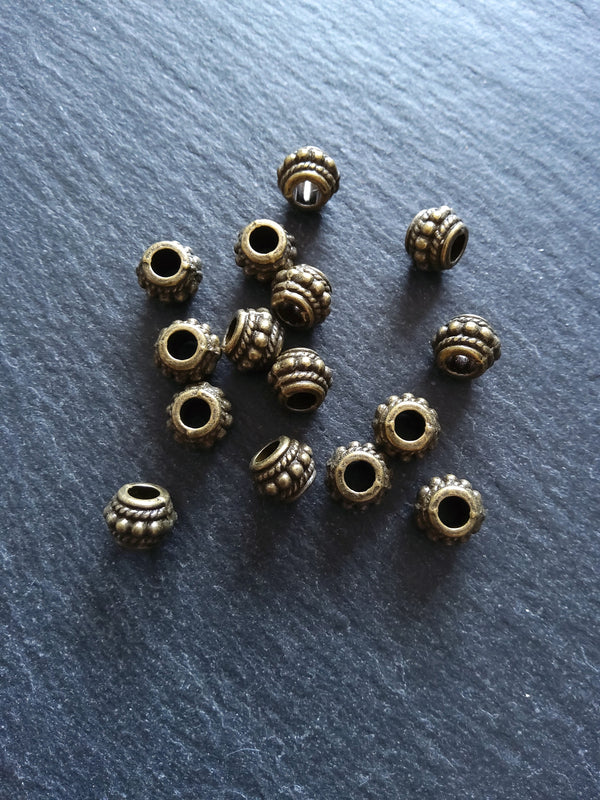 10 or 50 Bali Style 8mm Spacer Beads Antique Bronze Tone 8x6.5mm Hole: 3.5mm - ContentedCatz