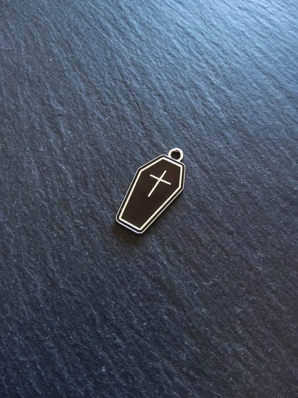 4 or 20 Coffin Charms Silver Tone Alloy & Black Enamel 23x13mm - ContentedCatz