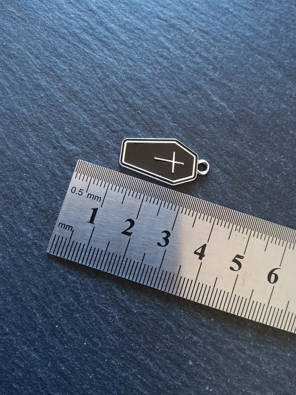 4 or 20 Coffin Charms Silver Tone Alloy & Black Enamel 23x13mm - ContentedCatz