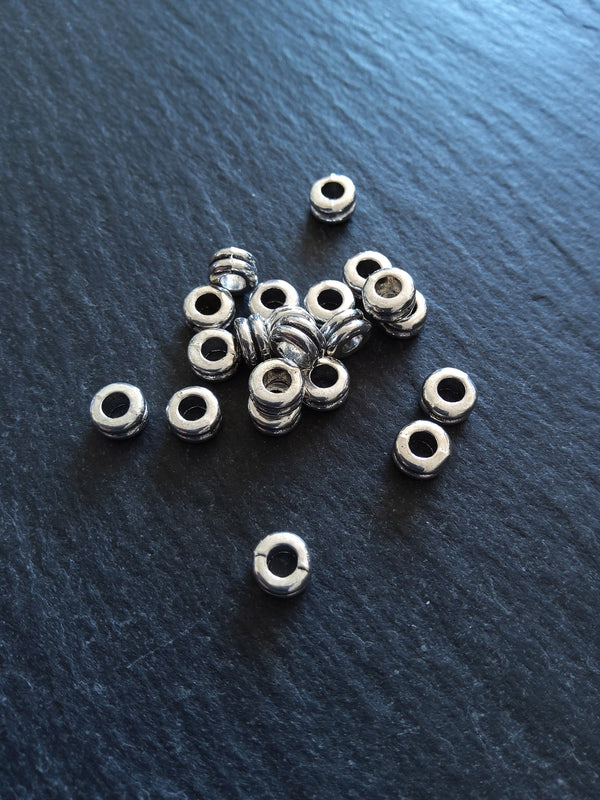 40 or 200 Antique Silver Tone 6mm Round Macaron Spacer Beads 6x3mm