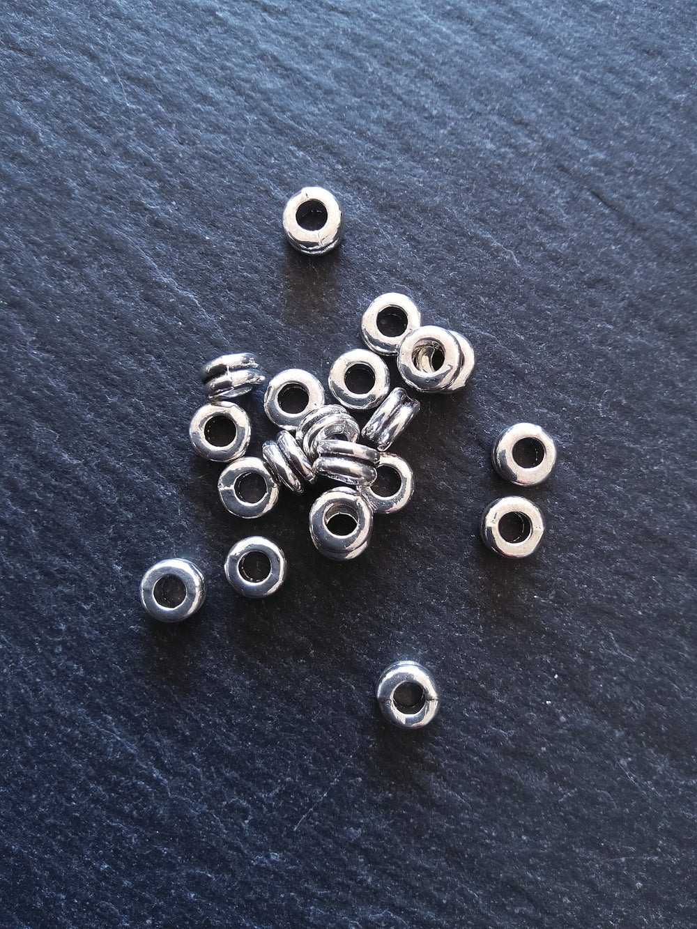 40 or 200 Antique Silver Tone 6mm Round Macaron Spacer Beads 6x3mm
