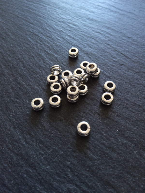 40 or 200 Antique Silver Tone 6mm Round Macaron Spacer Beads 6x3mm