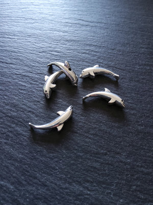 10 or 50 Dolphin Beads Antique Silver Tone 23x10mm