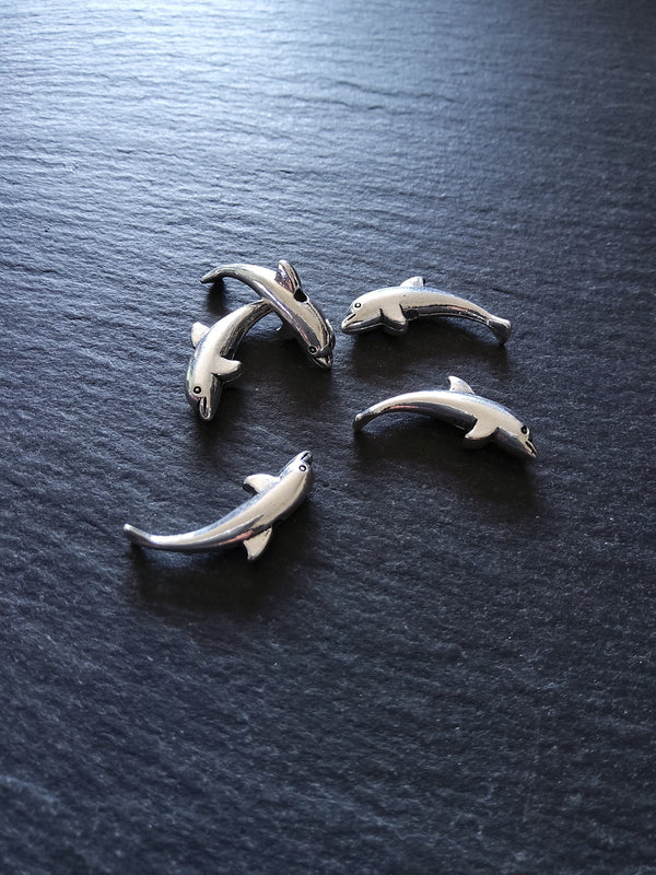 10 or 50 Dolphin Beads Antique Silver Tone 23x10mm