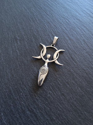 Large Stainless Steel Triple Moon Goddess Pendants 51x36x6.5mm - ContentedCatz