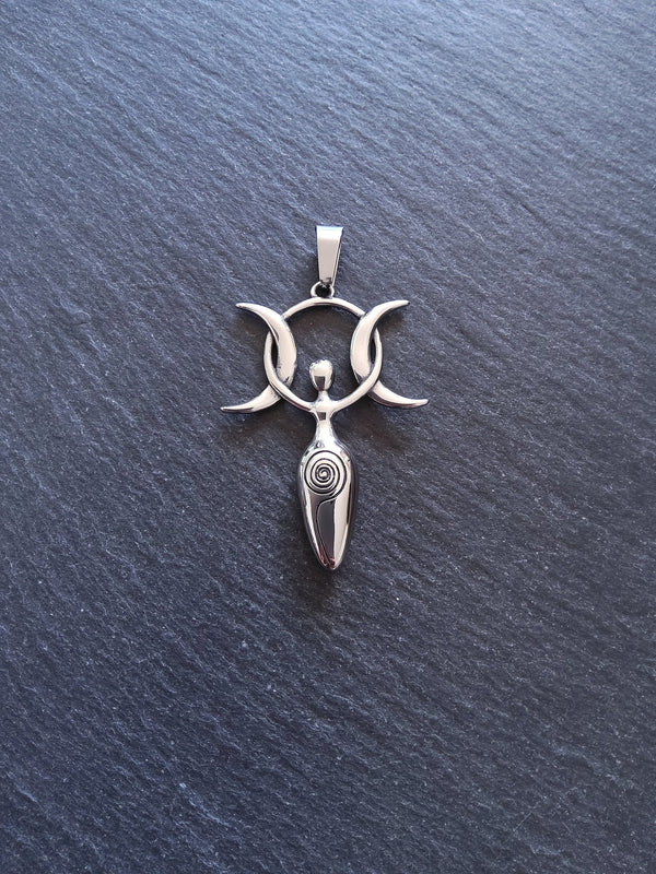 Large Stainless Steel Triple Moon Goddess Pendants 51x36x6.5mm - ContentedCatz