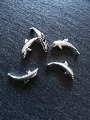 10 or 50 Dolphin Beads Antique Silver Tone 23x10mm