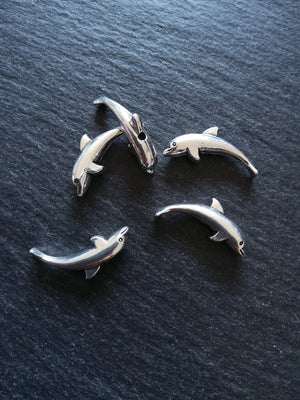 10 or 50 Dolphin Beads Antique Silver Tone 23x10mm