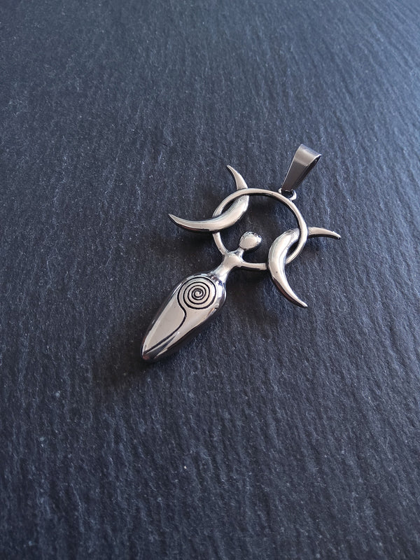 Large Stainless Steel Triple Moon Goddess Pendants 51x36x6.5mm - ContentedCatz