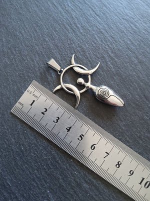 Large Stainless Steel Triple Moon Goddess Pendants 51x36x6.5mm - ContentedCatz