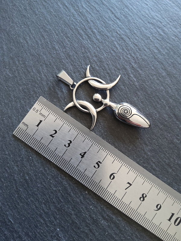 Large Stainless Steel Triple Moon Goddess Pendants 51x36x6.5mm - ContentedCatz