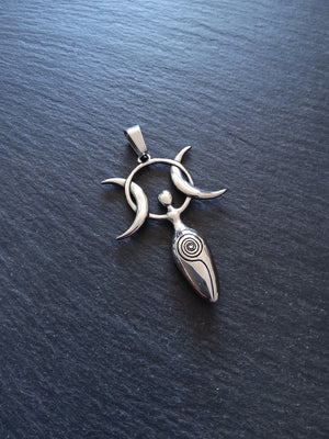 Large Stainless Steel Triple Moon Goddess Pendants 51x36x6.5mm - ContentedCatz