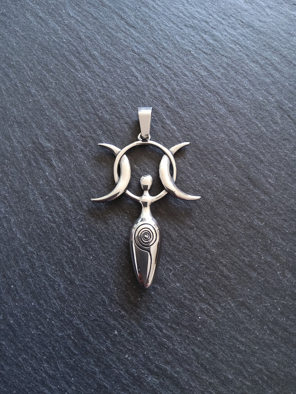 Large Stainless Steel Triple Moon Goddess Pendants 51x36x6.5mm - ContentedCatz