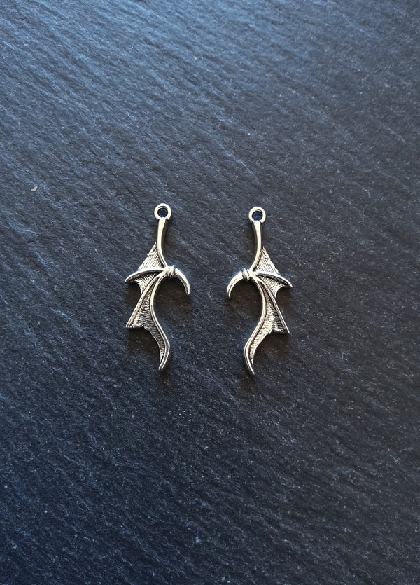 10 or 50 Bat or Dragon Wing Charms Antique Silver Tone 31x13mm