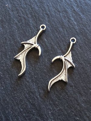 10 or 50 Bat or Dragon Wing Charms Antique Silver Tone 31x13mm