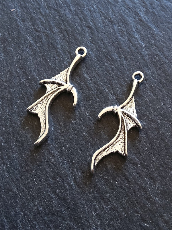 10 or 50 Bat or Dragon Wing Charms Antique Silver Tone 31x13mm