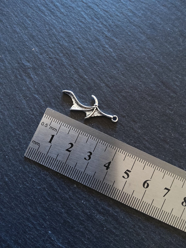 10 or 50 Bat or Dragon Wing Charms Antique Silver Tone 31x13mm