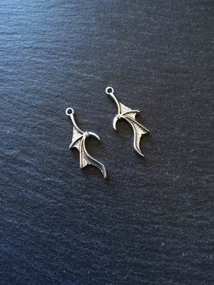 10 or 50 Bat or Dragon Wing Charms Antique Silver Tone 31x13mm