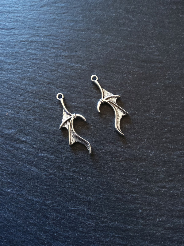 10 or 50 Bat or Dragon Wing Charms Antique Silver Tone 31x13mm
