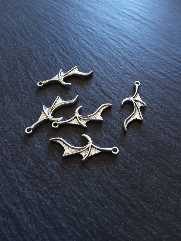 10 or 50 Bat or Dragon Wing Charms Antique Silver Tone 31x13mm