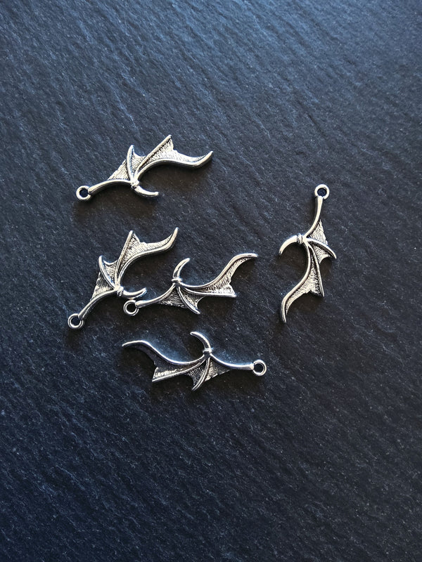 10 or 50 Bat or Dragon Wing Charms Antique Silver Tone 31x13mm