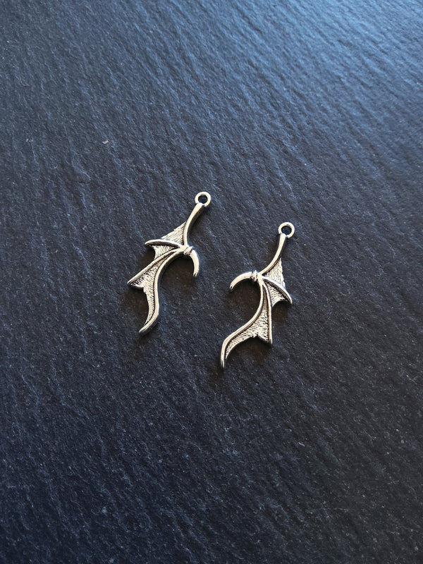 10 or 50 Bat or Dragon Wing Charms Antique Silver Tone 31x13mm