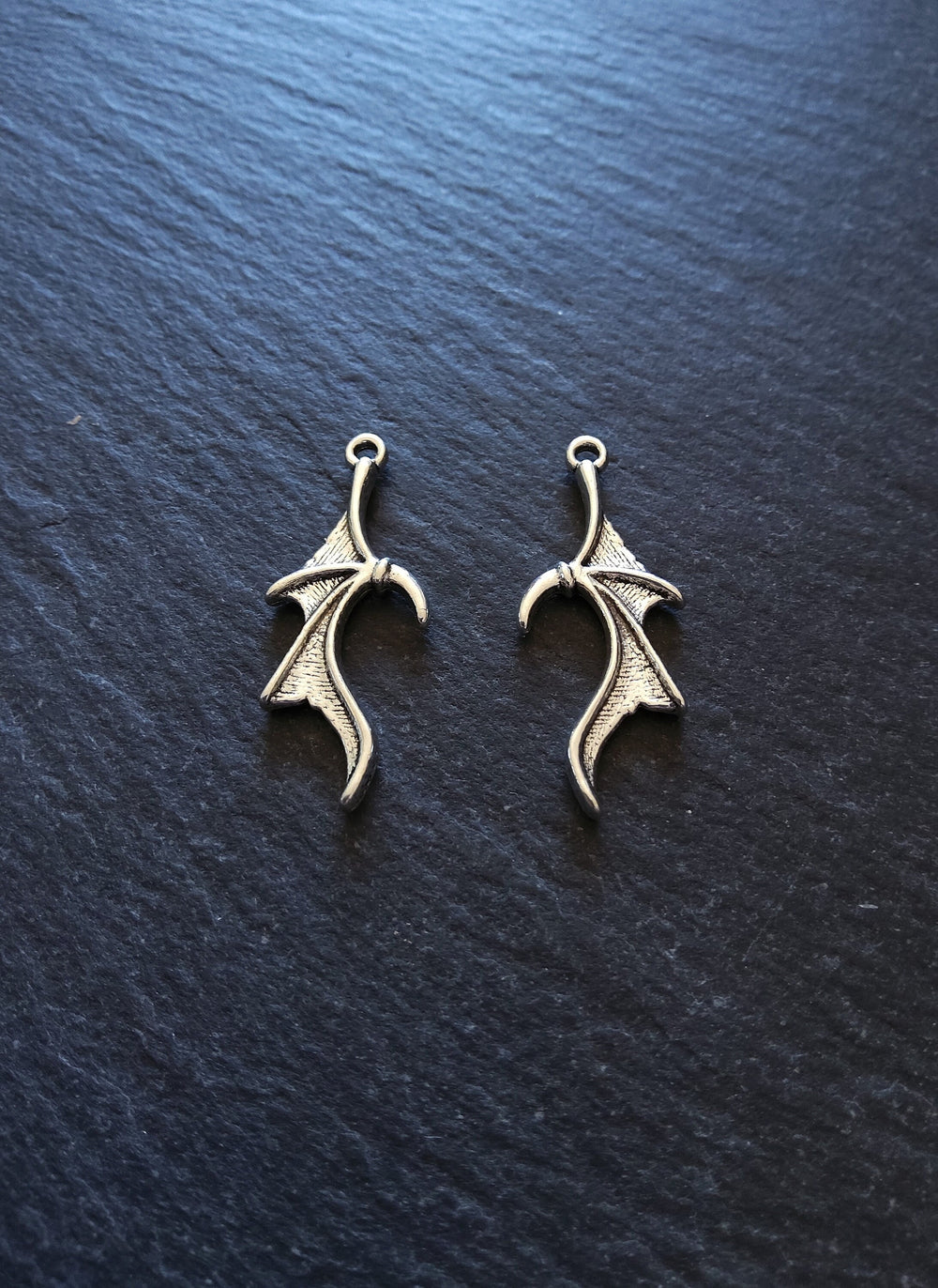 10 or 50 Bat or Dragon Wing Charms Antique Silver Tone 31x13mm