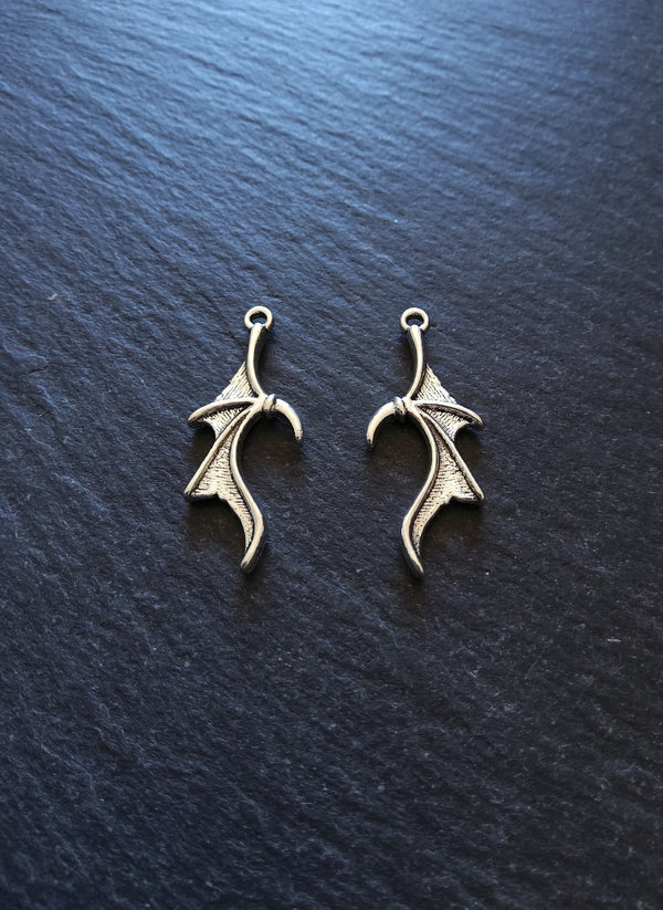 10 or 50 Bat or Dragon Wing Charms Antique Silver Tone 31x13mm