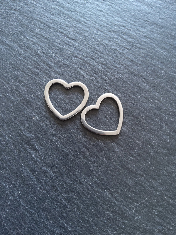 2 or 10 Stainless Steel Heart Connector Charms 20x22mm
