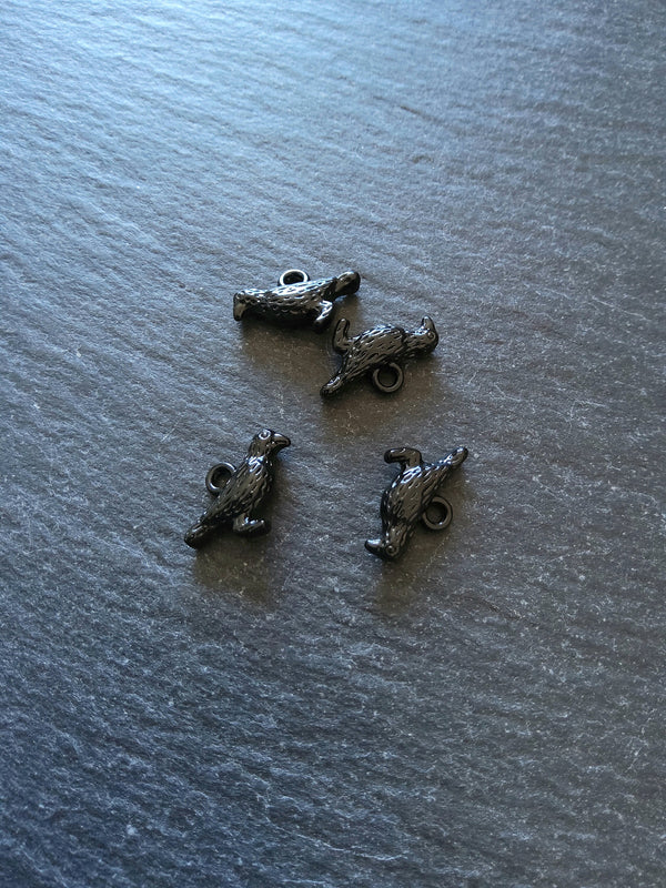 4 or 20 Black Enamel Raven Crow Bird Charms 16x12mm - ContentedCatz