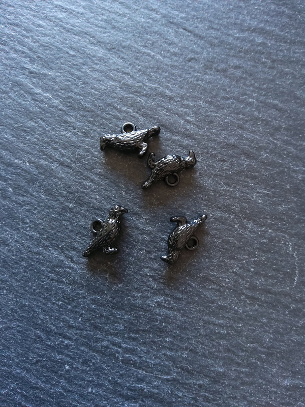 4 or 20 Black Enamel Raven Crow Bird Charms 16x12mm - ContentedCatz