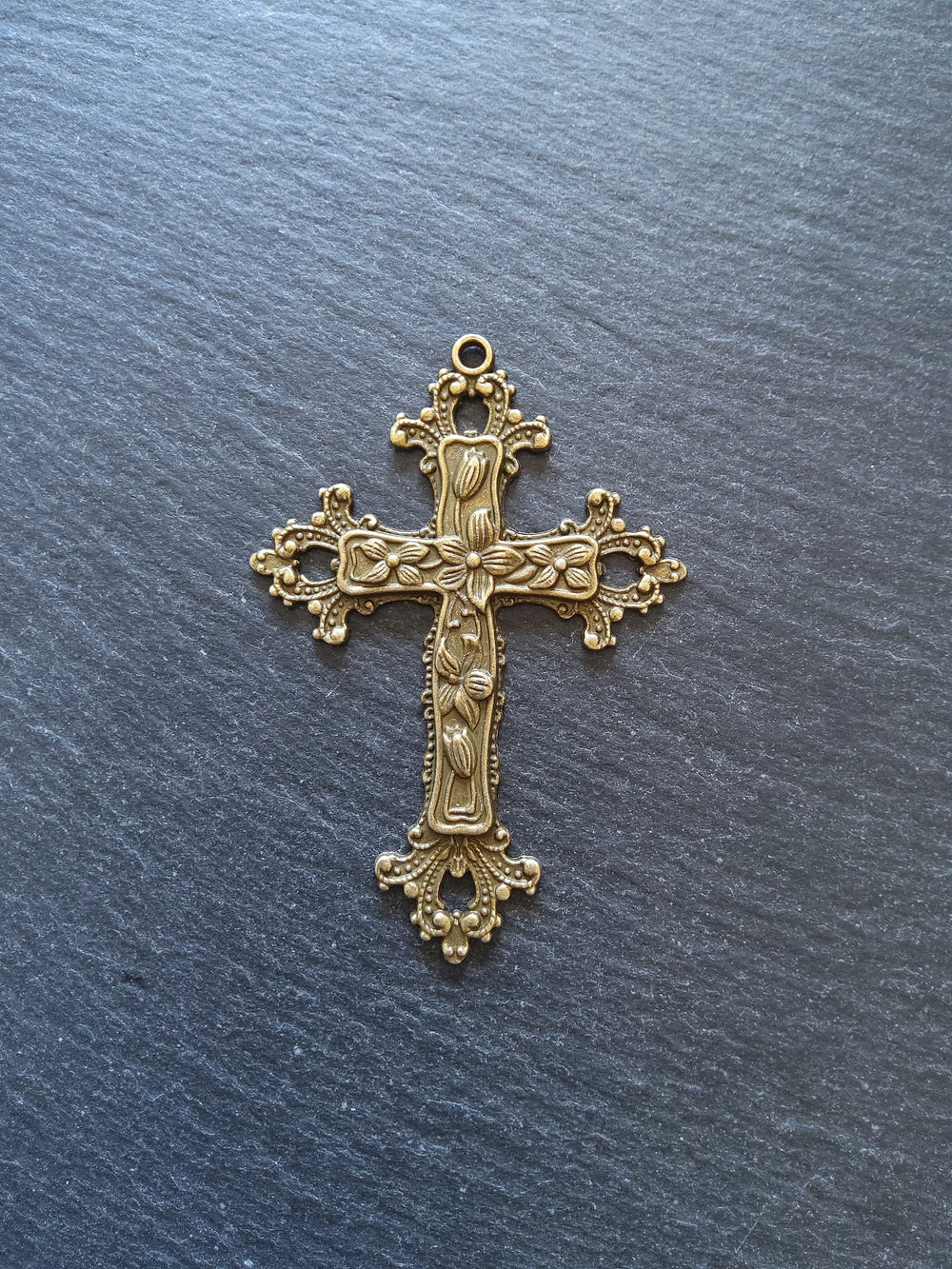 2 or 10 Large Antique Bronze Tone Crucifix Pendants Victorian Flower Pattern 74x53mm Nickel FREE