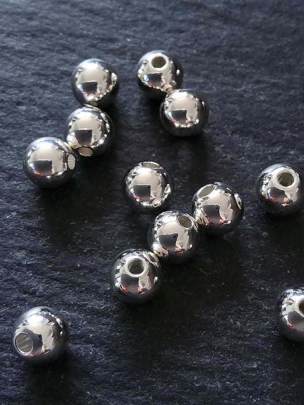 6 or 30 925 Sterling Silver Plated Solid Brass 6mm Smooth Round Ball Spacer Beads 1mm Hole