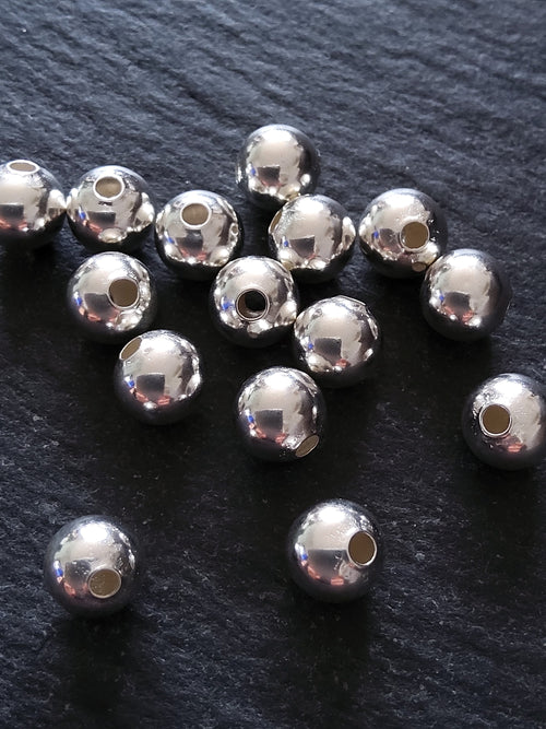 6 or 30 925 Sterling Silver Plated Hollow Brass 7mm Smooth Round Ball Spacer Beads 1.8mm Hole - ContentedCatz