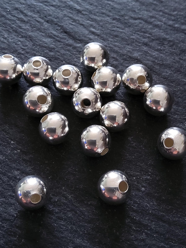 6 or 30 925 Sterling Silver Plated Hollow Brass 8mm Smooth Round Ball Spacer Beads 1.8mm Hole