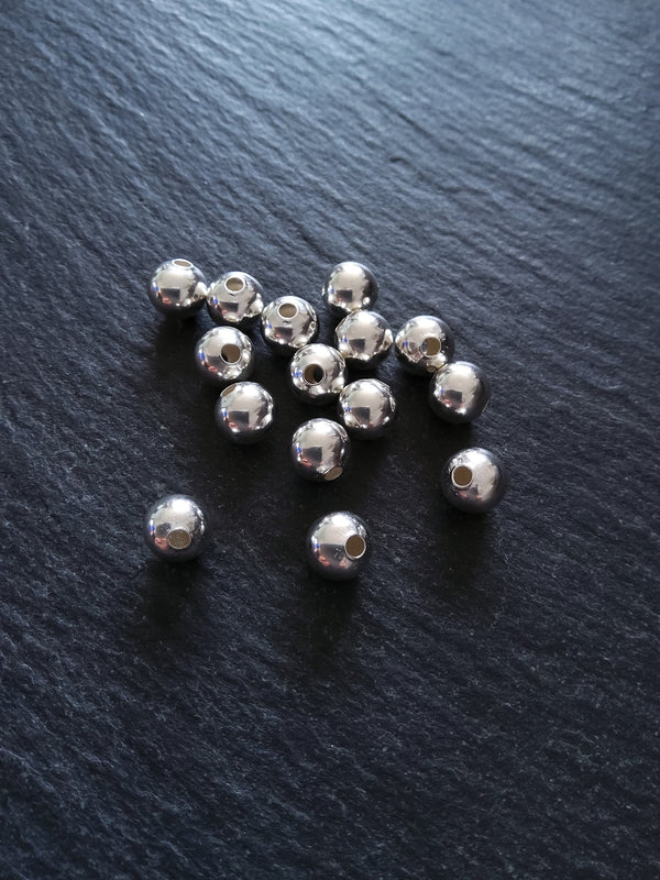 6 or 30 925 Sterling Silver Plated Hollow Brass 8mm Smooth Round Ball Spacer Beads 1.8mm Hole